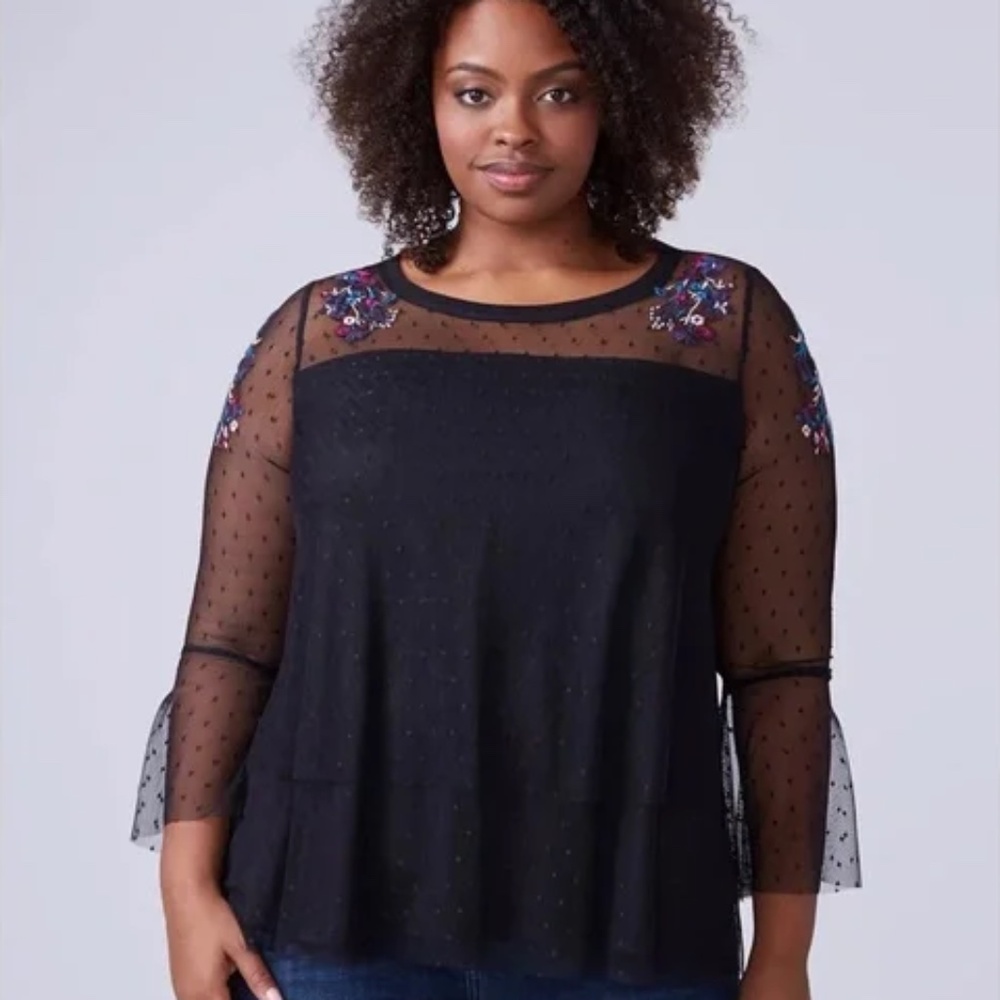 Lane Bryant Embroidered Swiss Dot Blouse Size 18/20